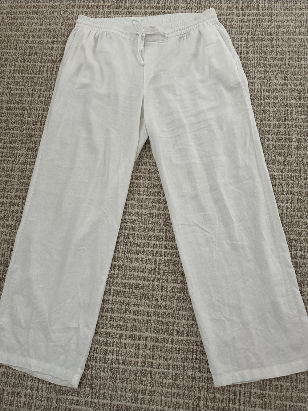 Old Navy White Linen Blend Wide Leg Drawstring Women's Pants, Sz L Preowned, per